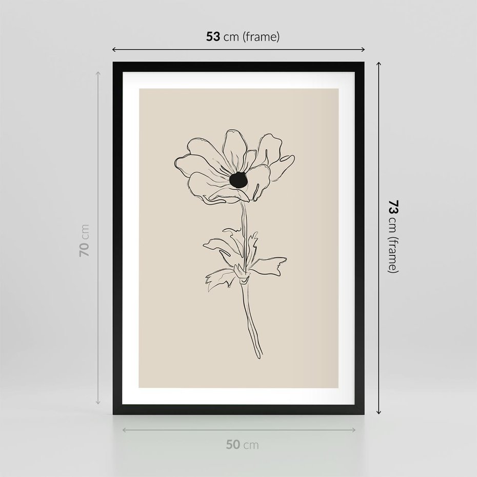 Plakat w ramie 50x70 - Przenikający Dialog - szkic kwiatu, mnimalistyczny szkic - rama czarna