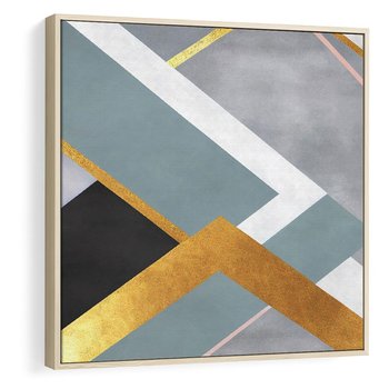 Obraz w ramie 80x80 - Geometryczne Elementy - geometryczne kształty, elementy złota - rama drewno