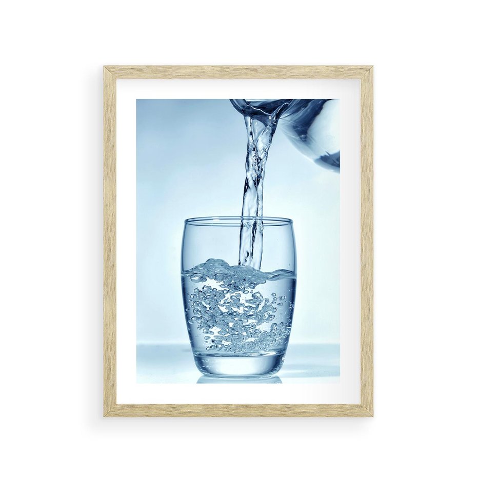 Plakat w ramie 30x40 - Chłodząca szklanka wody - szklanka, wody - rama drewno