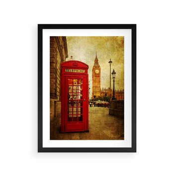 Plakat w ramie 40x50 - Ikoniczna budka telefoniczna w Londynie - sepia, budka - rama czarna