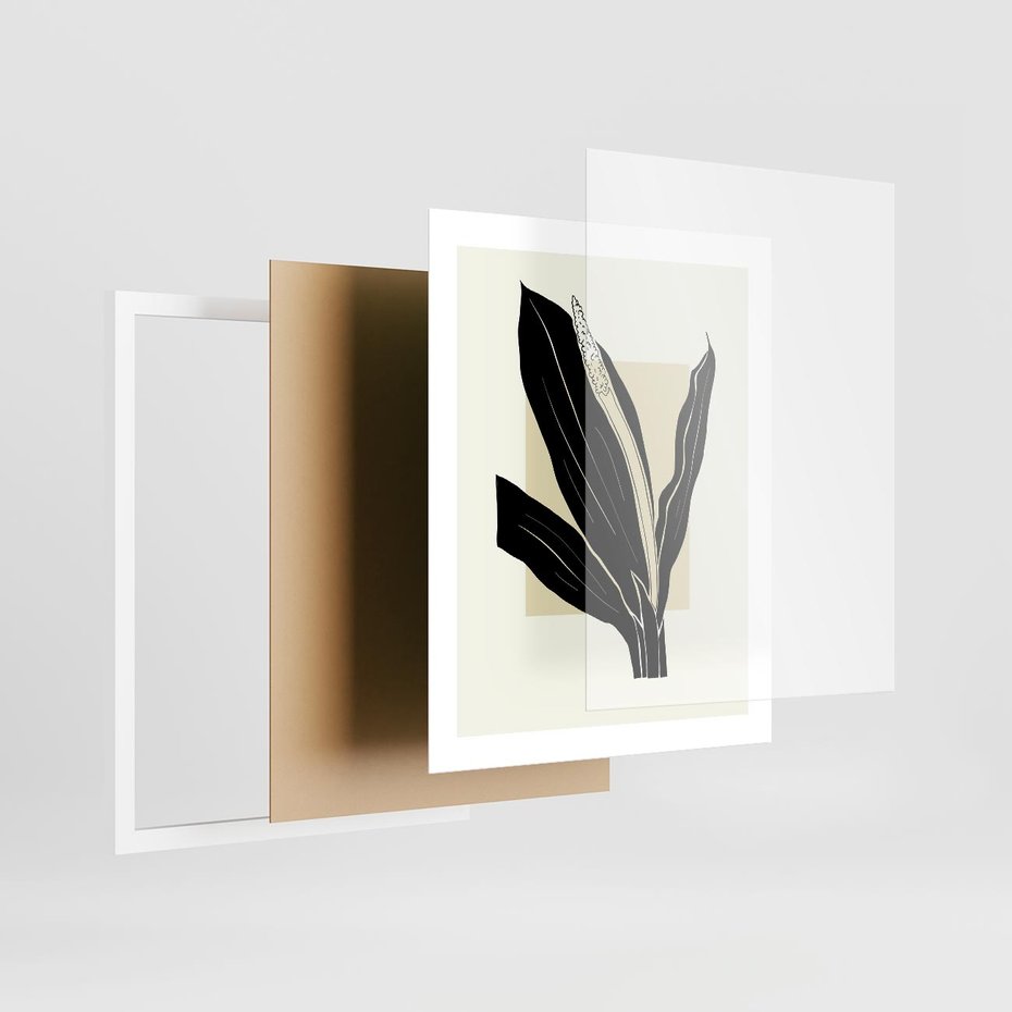 Plakat w ramie 40x50 - Harmonia liści - minimalistyczny obraz, szkic - rama biała