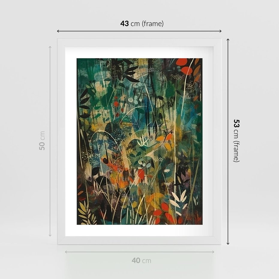 Plakat w ramie 40x50 - Abstrakcyjne Wariacje Form - abstrakcyjny obraz, mnogość kolorów - rama biała