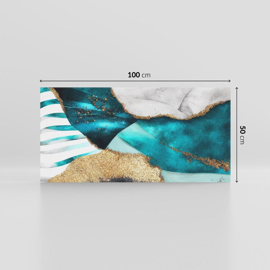 Obraz na płótnie 100x50 - Rozlane Turkusy - Turkusowe plamy, złote elementy