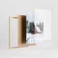 Zestaw obrazy w ramie 30x40 galeria - Las, zima, domki, śnieg - rama drewno