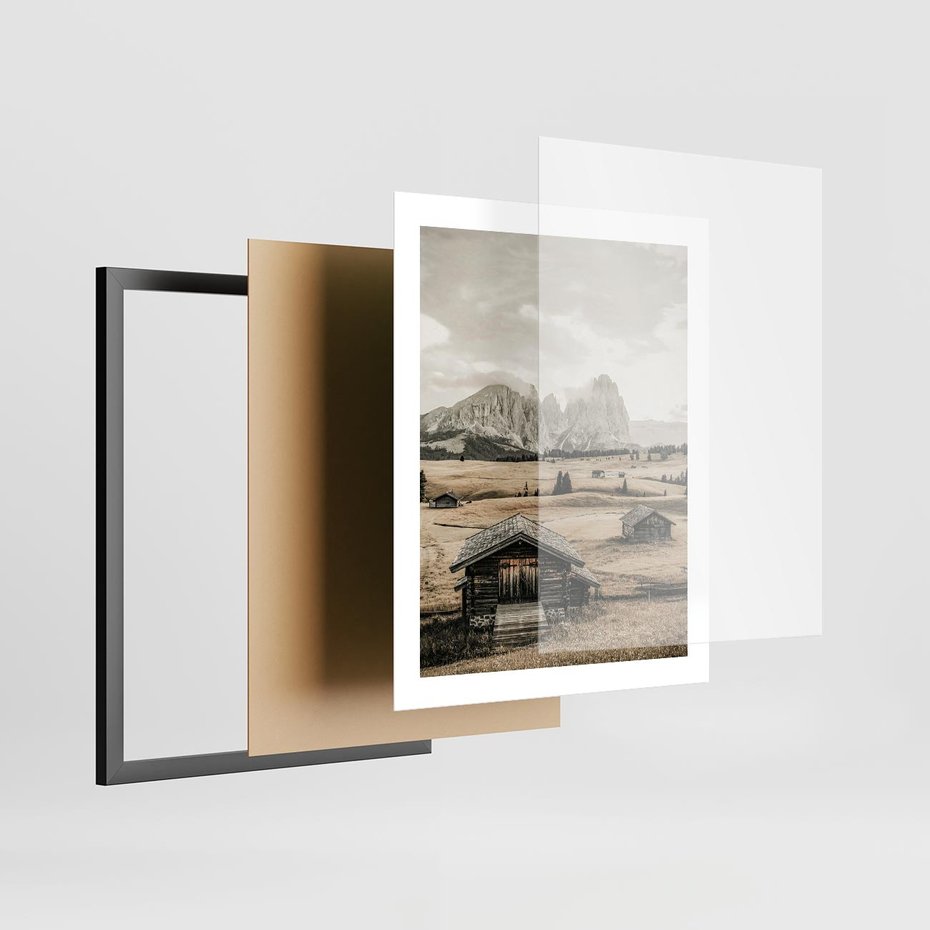 Plakat w ramie 40x50 - Klasyczny Urok Górskich Domków - domki, w górach - rama czarna