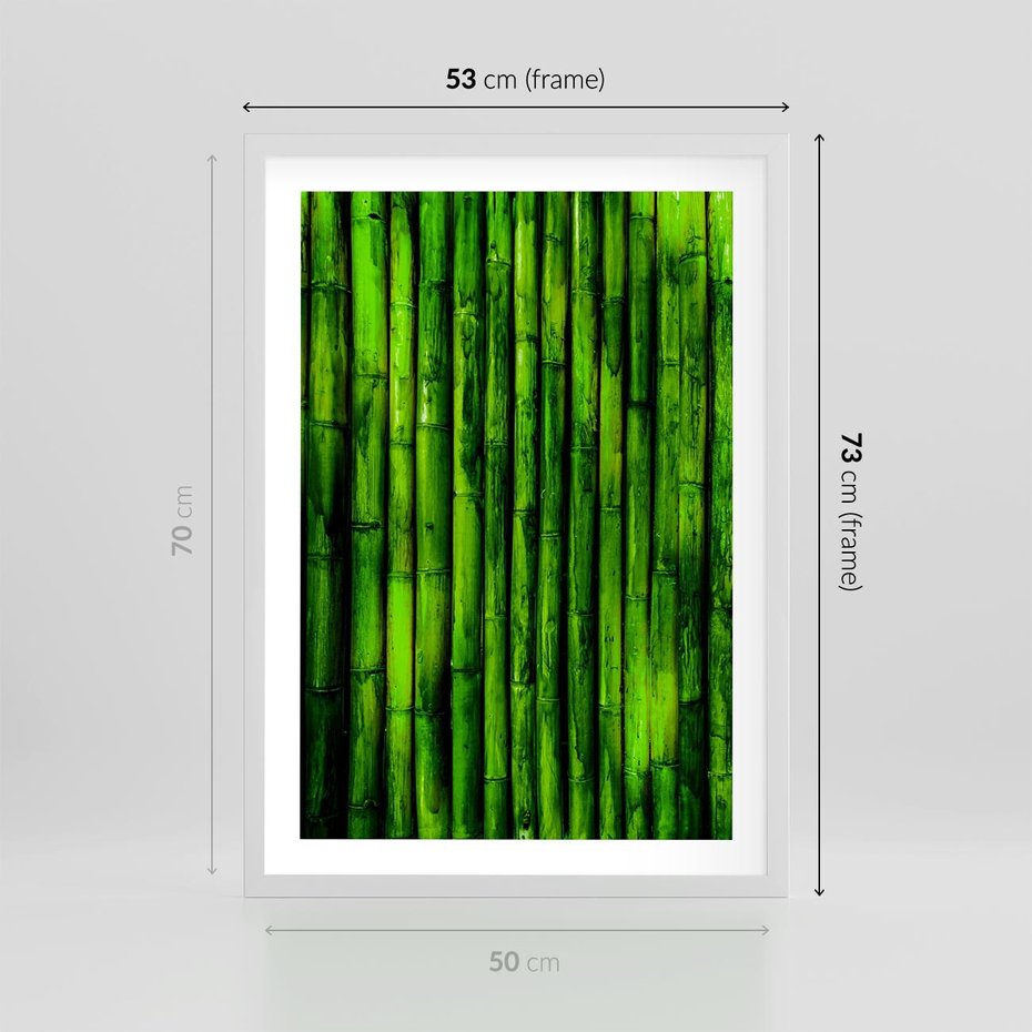 Plakat w ramie 50x70 - Bambusowy urok zielonej harmonii - bambus, zieleń - rama biała