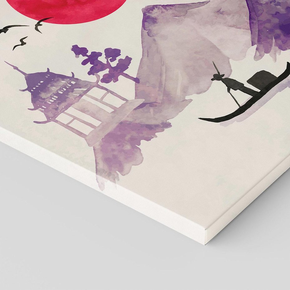 Obraz na płótnie 70x70 - Odbicie Słońca - japońska sztuka, akwarela