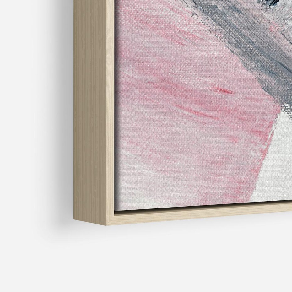 Obraz w ramie 50x50 - Kontrastujący Ruch Emocji - abstrakcyjne pasy farby, kolory róż szary czarny - rama drewno