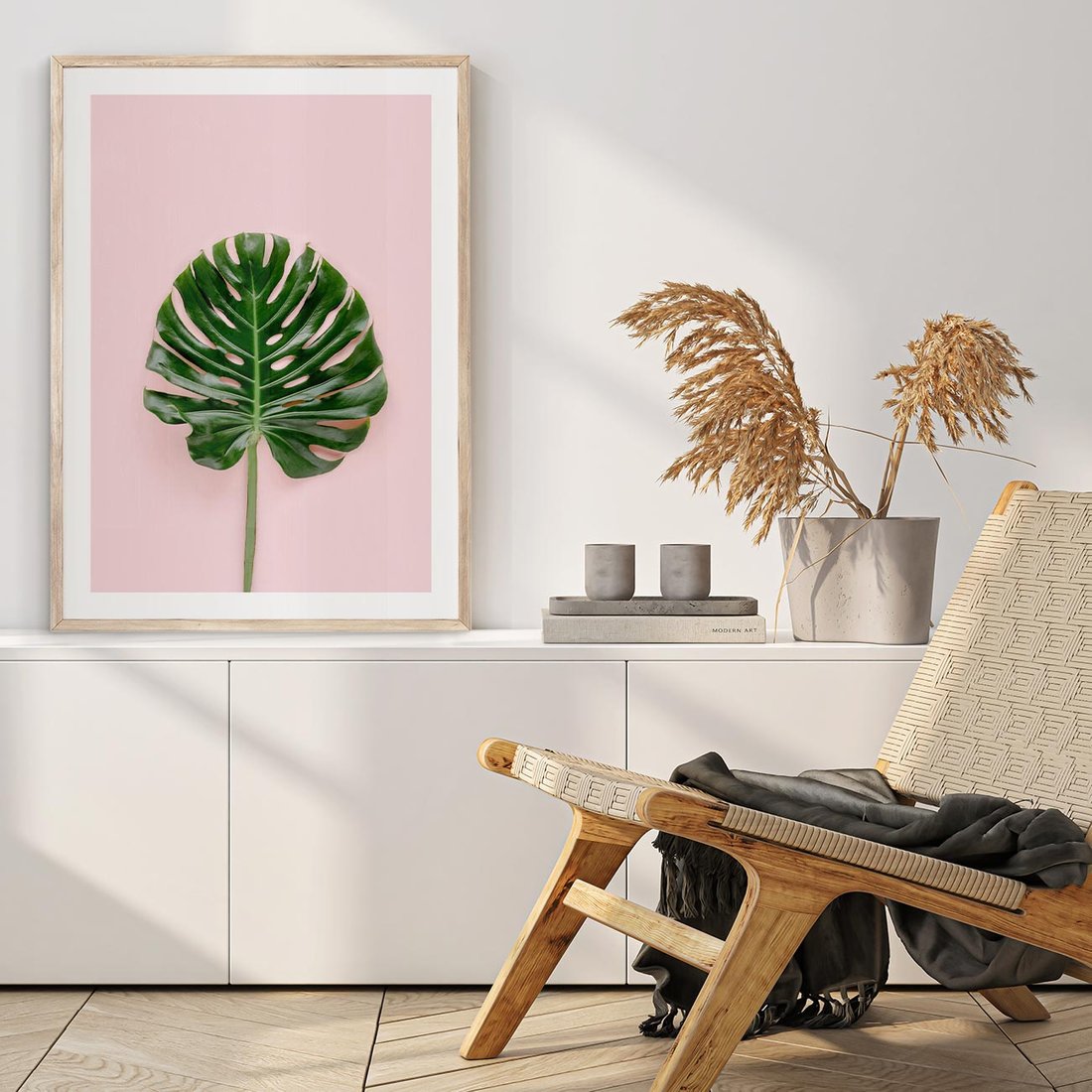Plakat w ramie 40x50 - Egzotyczna Roślinność - liście, monstera - rama drewno
