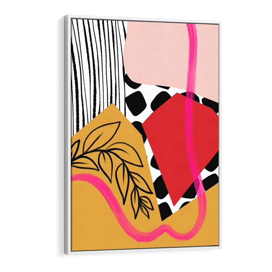 Obraz w ramie 70x100 - Wnętrza Form - abstrakcyjna kompozycja, różne tekstury - rama biała