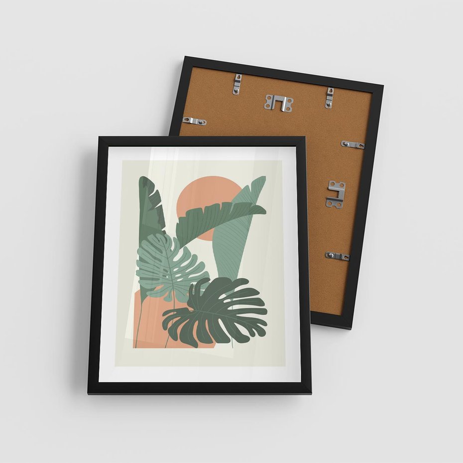 Plakat w ramie 40x50 - Abstrakcyjne Tropiki - liście, rośliny tropikalne w graficznym stylu - rama czarna