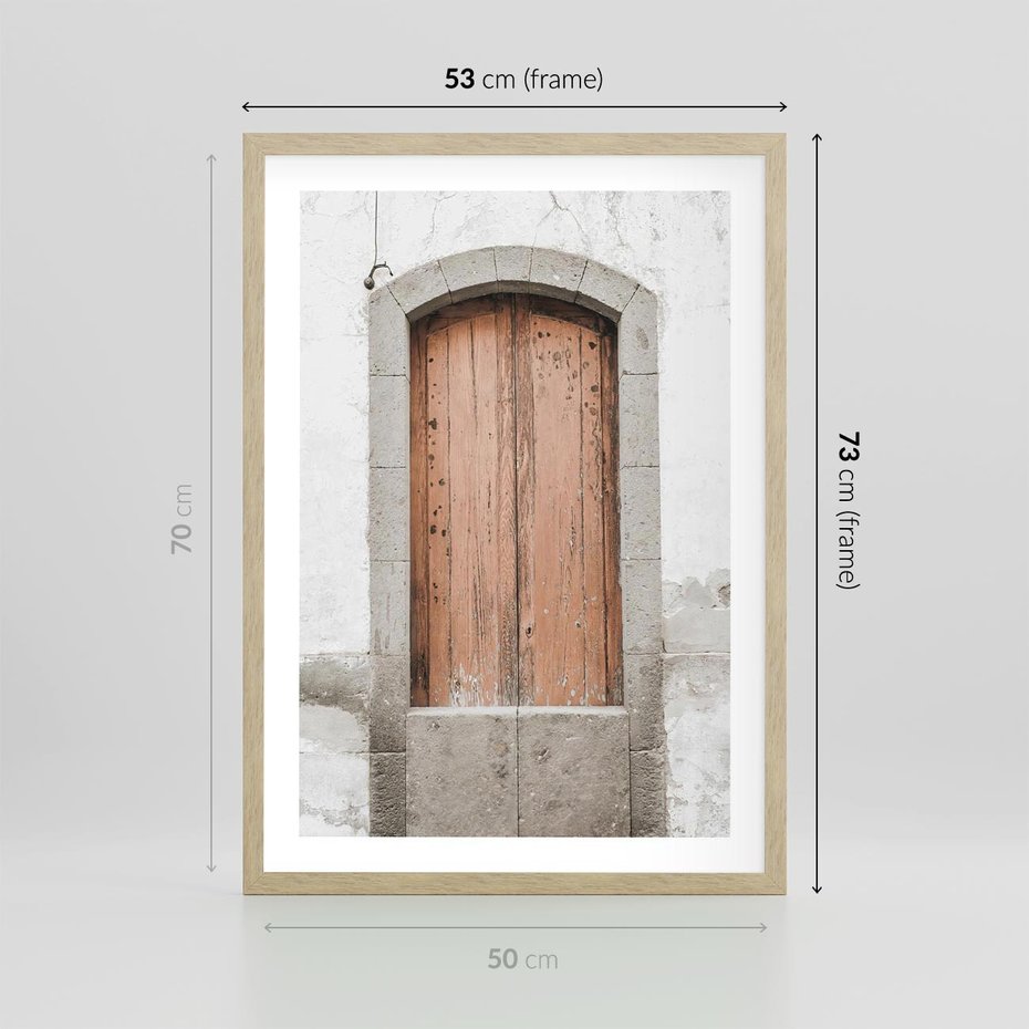 Plakat w ramie 50x70 - Śródziemnomorskie Drzwi Czasu - fotografia starych drzwi, śródziemnomorska architektura - rama drewno