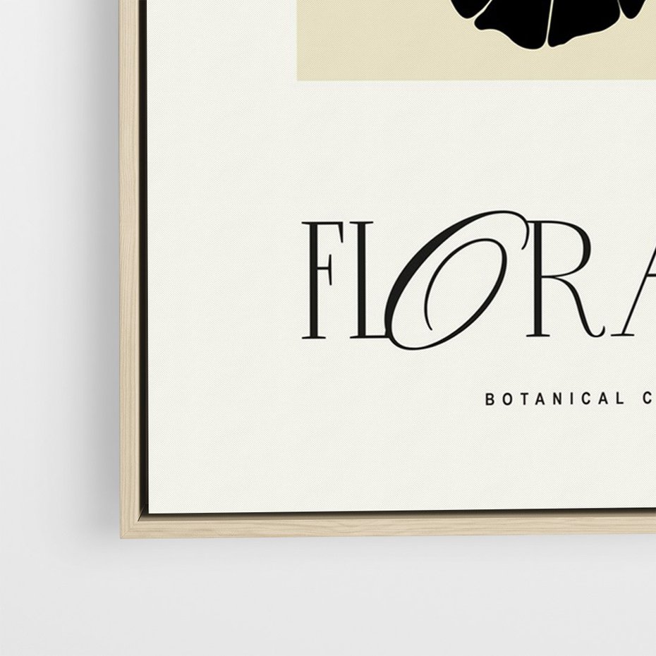 Obraz w ramie 50x70 - Podróż linii kwiatowego czasu - kwiaty, typografia - rama drewno