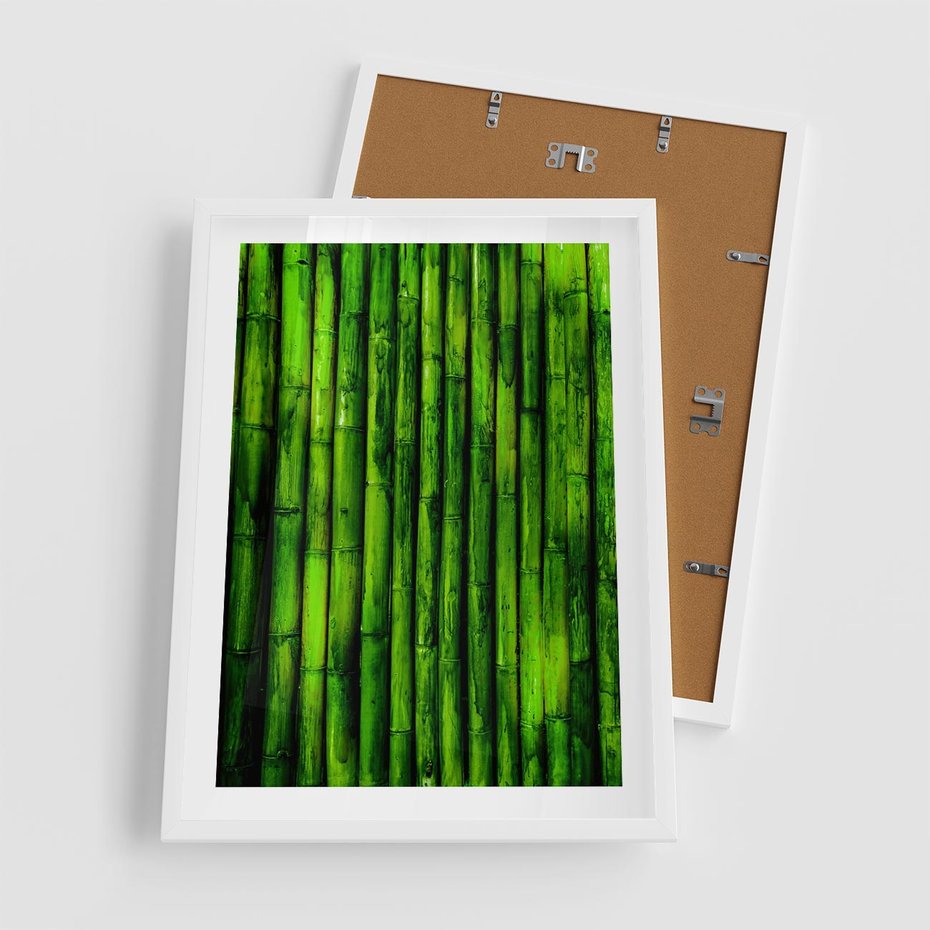 Plakat w ramie 50x70 - Bambusowy urok zielonej harmonii - bambus, zieleń - rama biała