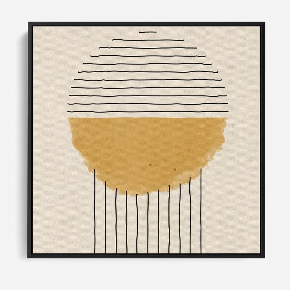 Obraz w ramie 50x50 - Podróżne Kreski - akwarelowa plama, geometryczne szkicowane kształty - rama czarna