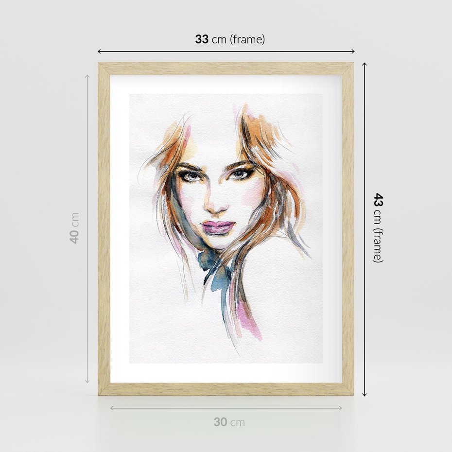 Plakat w ramie 30x40 - Abstrakcyjny portret kobiecy - grafika, kobieta - rama drewno