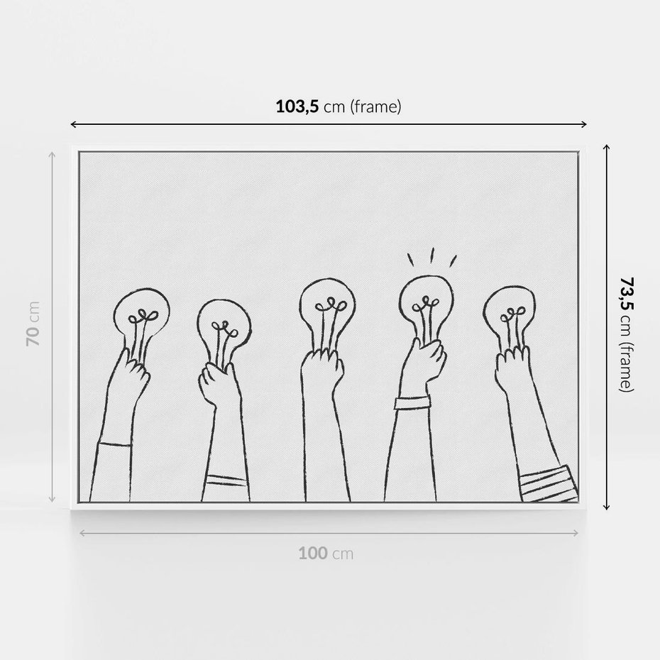 Obraz w ramie 100x70 - Idea w Rękach - szkic, grafika - rama biała