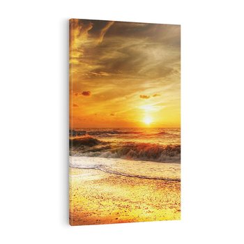 Obraz na płótnie 80x120 - Plaża Morza i Fale Zachodu Słońca - plaża, morze