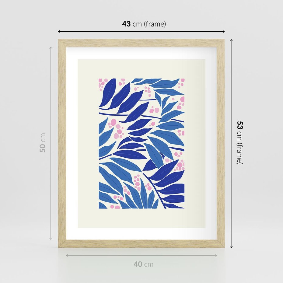 Plakat w ramie 40x50 - Kolorowy Wir - liściasta kompozycja, nowoczesny plakat - rama drewno