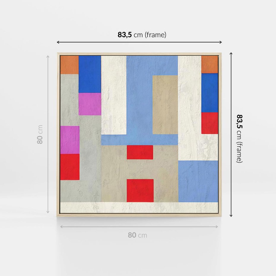 Obraz w ramie 80x80 - Bezczasowe Przenikanie Kształtów - abstrakcyjne geometryczne kształty, olejny obraz - rama drewno