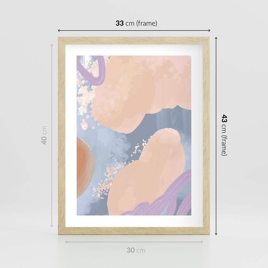 Plakat w ramie 30x40 - Przenikanie Niecodziennych Form - abstrakcyjne akwarelowe plamy, pastele - rama drewno
