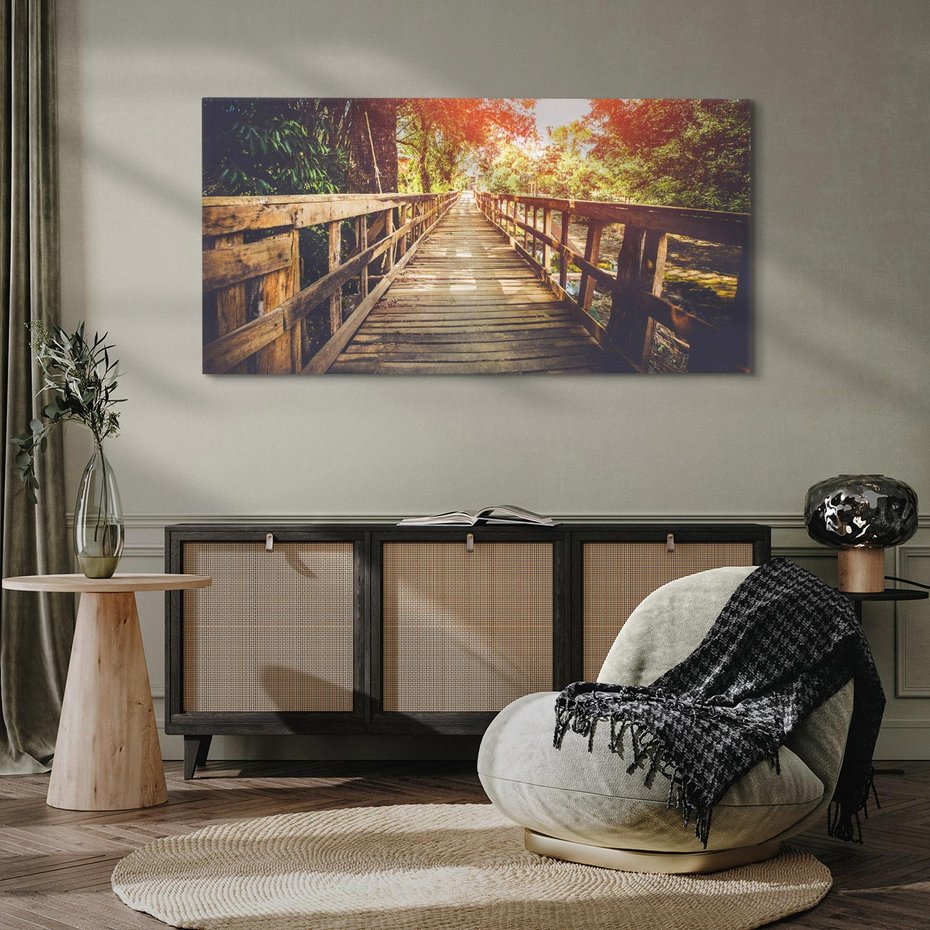 Obraz na płótnie 120x60 - Optyczne wrażenie na drewnianym moście - most, drewniany