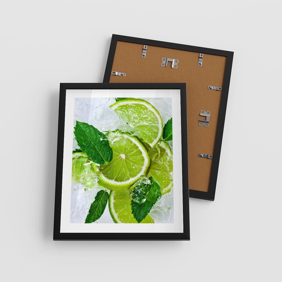 Plakat w ramie 40x50 - Ożywczy duet limonek i cytryn - limonki, cytryny - rama czarna