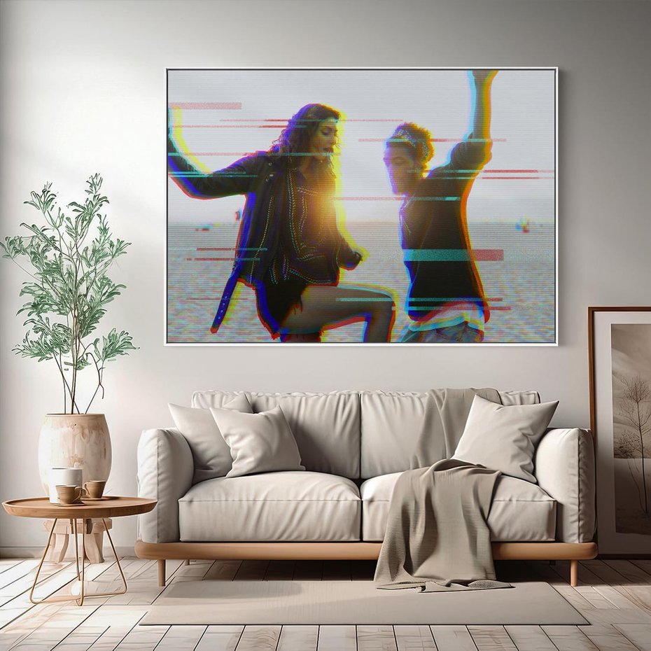 Obraz w ramie 70x50 - Taniec tęsknot - zdjęcie w stylu retro, dodane kolorowe akcenty - rama biała