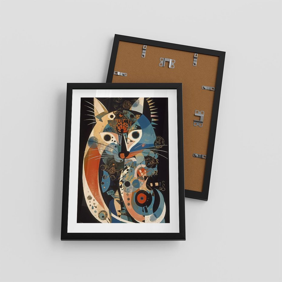 Plakat w ramie 30x40 - Księga Surrealnych Wymiarów - abstrakcyjny obraz olejny, kot - rama czarna