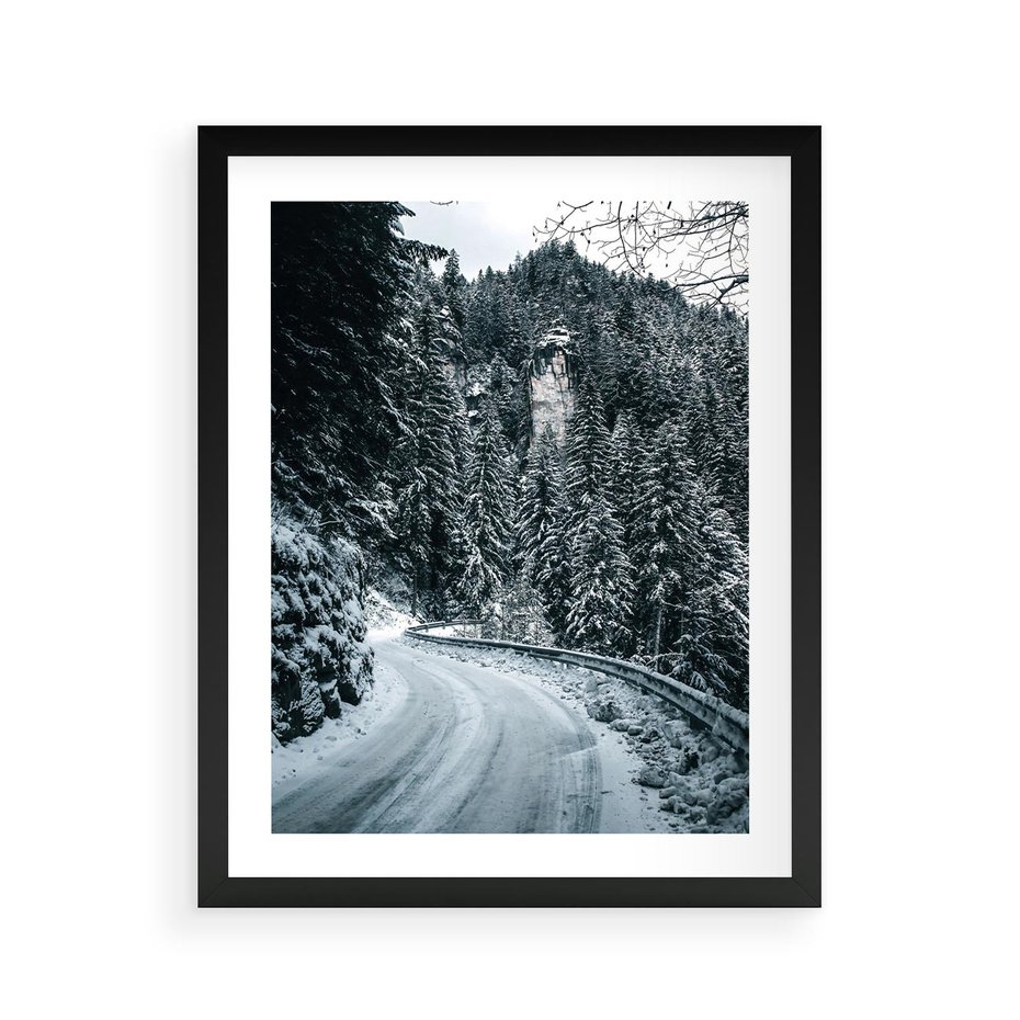 Plakat w ramie 40x50 - Zimowa Przygoda - zima w górach, droga - rama czarna