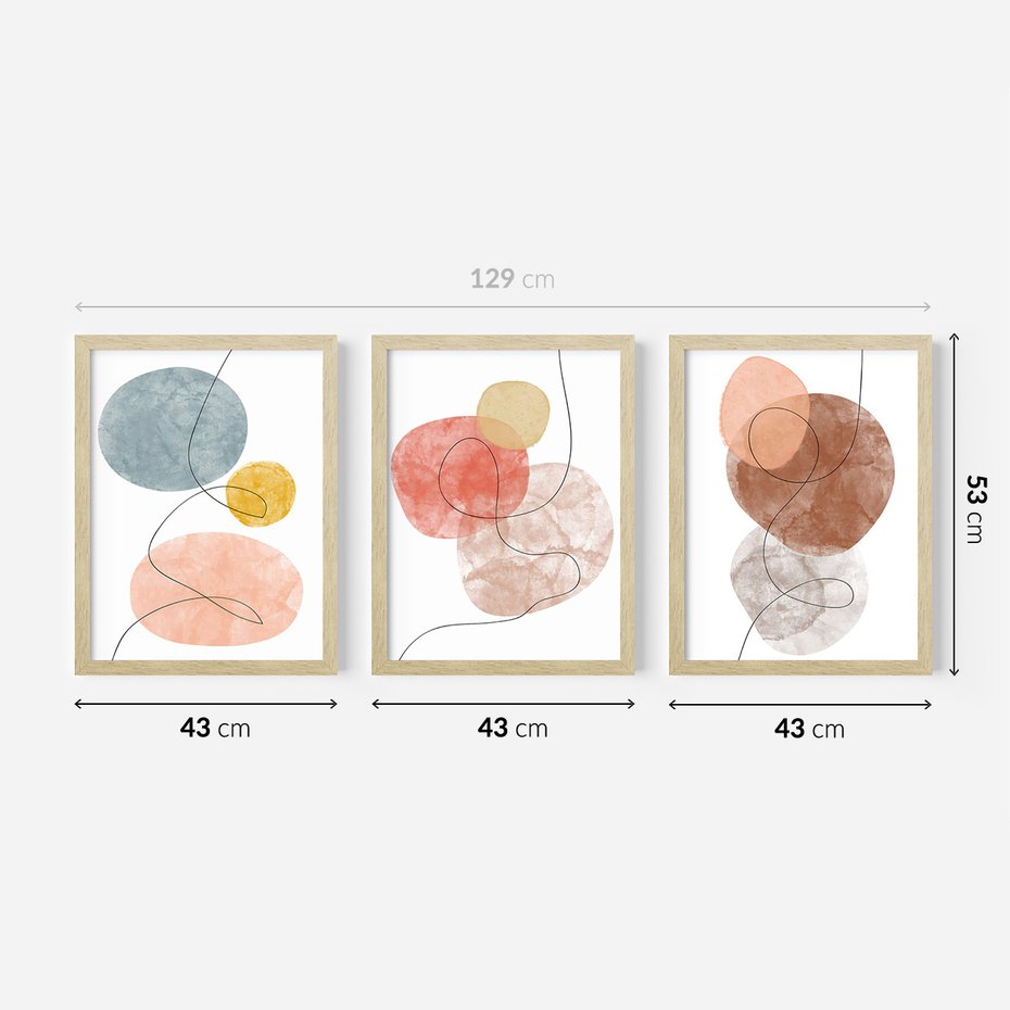 Zestaw obrazy w ramie 40x50 galeria - Abstrakcja, akwarela, plamy - rama drewno
