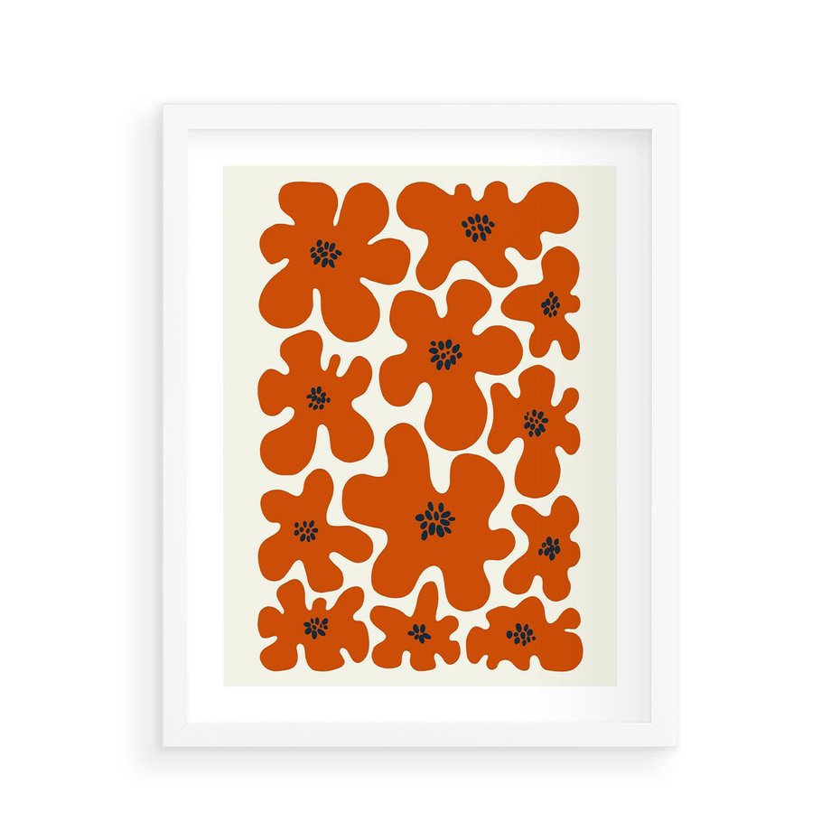 Plakat w ramie 40x50 - Wibracje Przestrzeni - abstrakcyjne czerwone kwiaty, kompozycja - rama biała