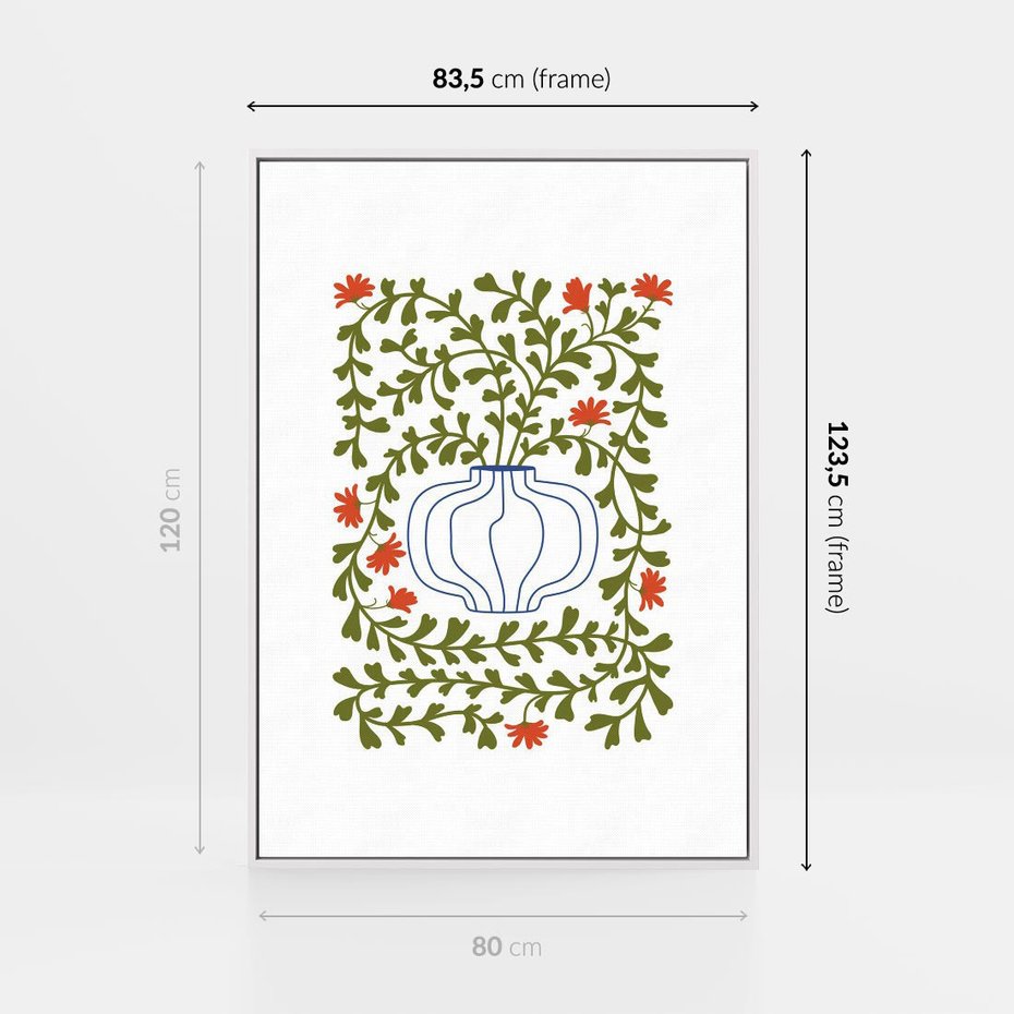 Obraz w ramie 80x120 - Wewnętrzne Fale - kwiaty w wazonie, minimalizm - rama biała