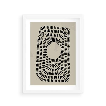 Plakat w ramie 50x70 - Zaklęte Wnętrza - boho plakat, czarne kropki kreski - rama biała