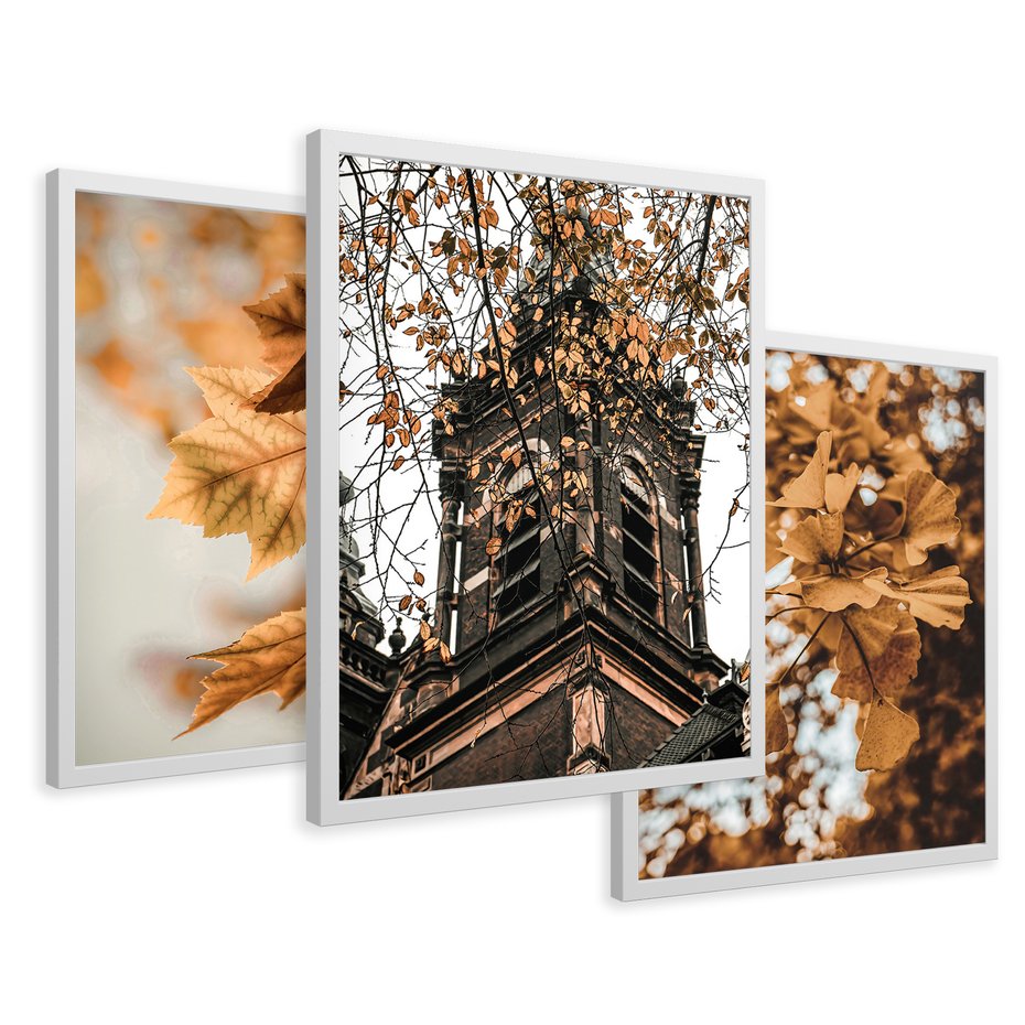 Zestaw obrazy w ramie 50x70 galeria - Jesień, w, mieście - rama biała