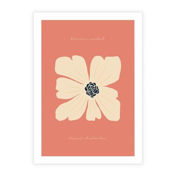 Plakat bez ramy 30x40 - Malowane Kolorowe Echa - minimalistyczna grafika, biały kwiat na różowym tle