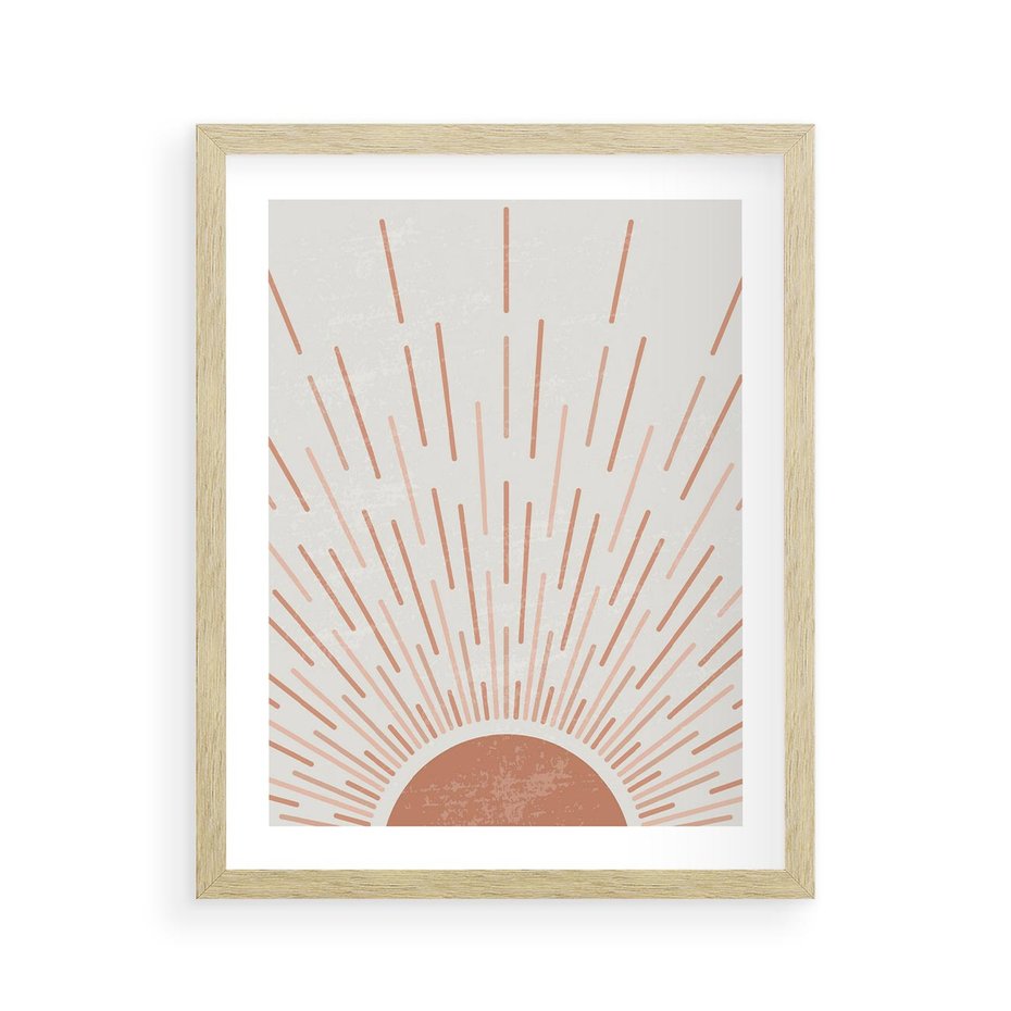 Plakat w ramie 40x50 - Słońce w Stylu Boho - słońce, grafika boho - rama drewno