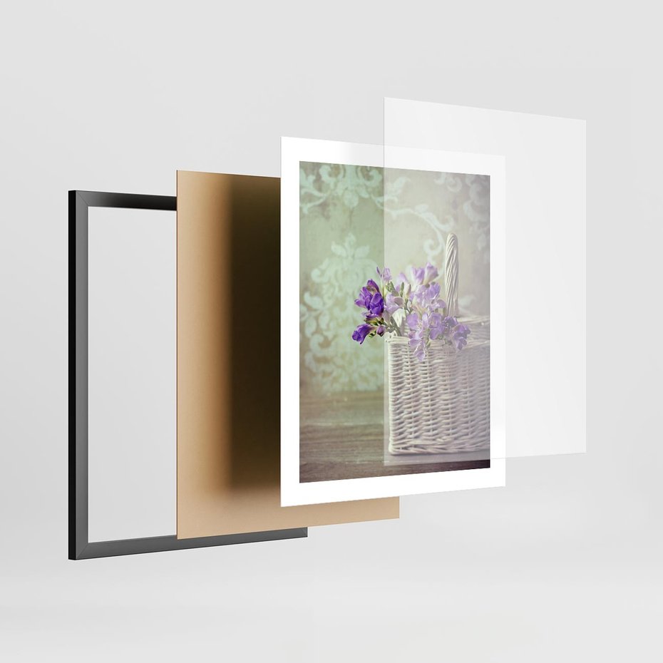 Plakat w ramie 40x50 - Kwiatowy koszyk - kwiaty, koszyk - rama czarna