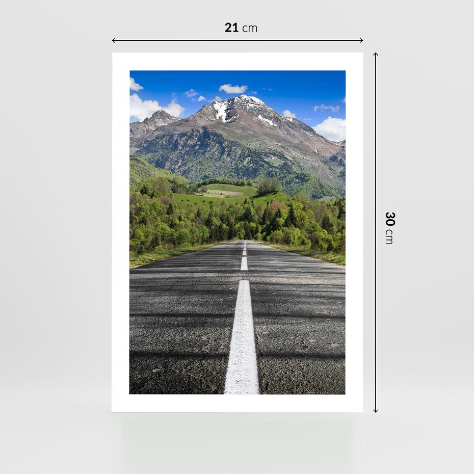 Plakat bez ramy 21x30 - Droga przez góry: podróż do przygody - droga, góry