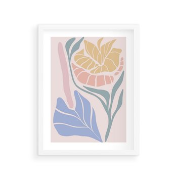 Plakat w ramie 30x40 - Kwiatowe Granice Kształtów - nowoczesny plakat, kwiaty w pastelowych kolorach - rama biała