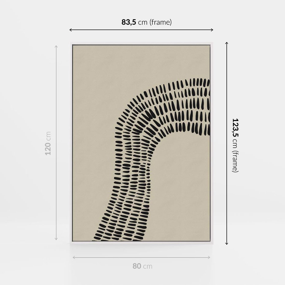 Obraz w ramie 80x120 - Migotliwa Innowacyjna Ekspresja - boho plakat, czarne kropki kreski - rama biała