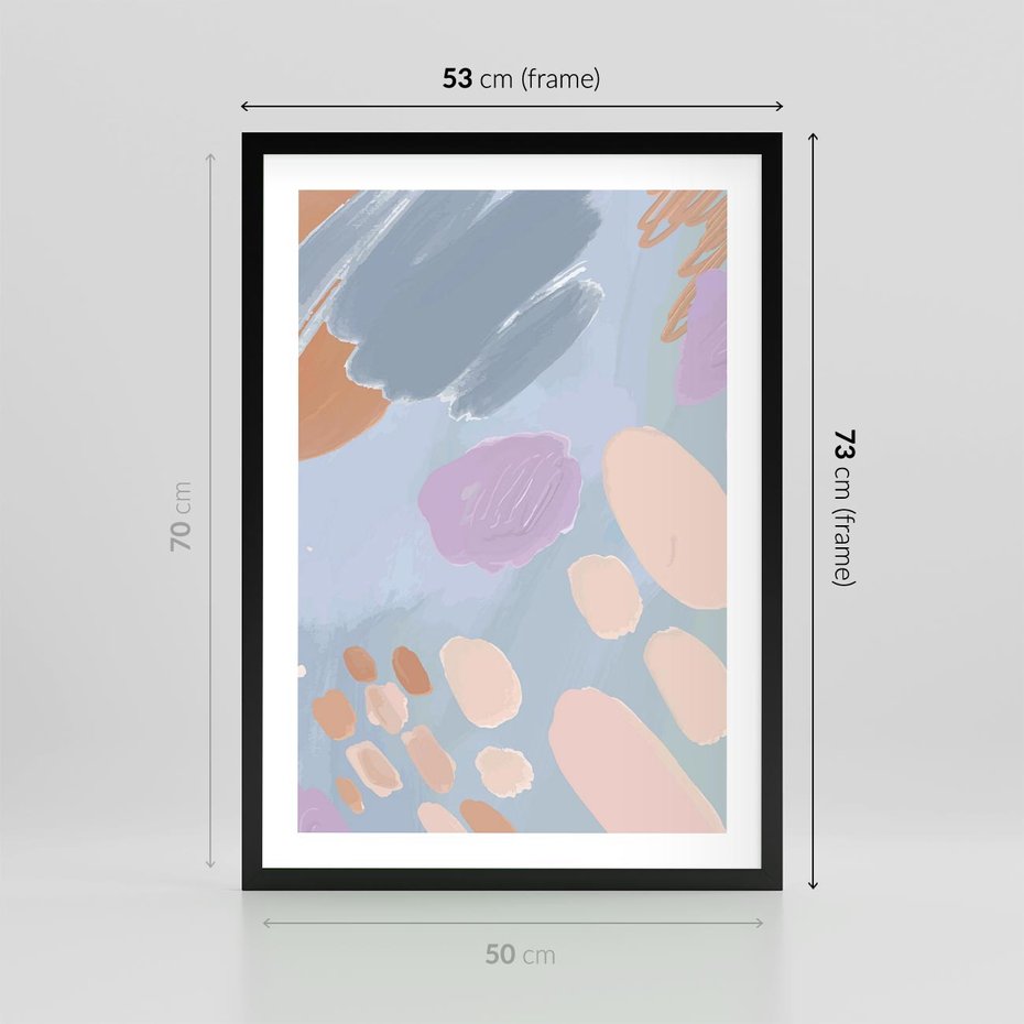 Plakat w ramie 50x70 - Migocące Pastelowe Spektrum - abstrakcyjne akwarelowe plamy, pastele - rama czarna
