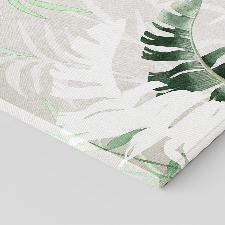 Obraz na płótnie 90x30 - Zielony Raj - monstera, palmy