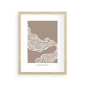 Plakat w ramie 30x40 - Harmonijne Granice - sztuka minimalizmu, biała rycina - rama drewno