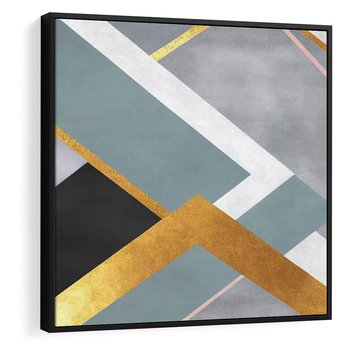 Obraz w ramie 50x50 - Geometryczne Elementy - geometryczne kształty, elementy złota - rama czarna
