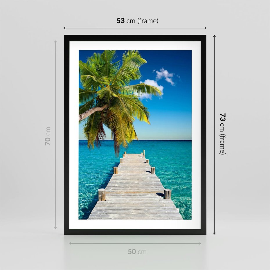 Plakat w ramie 50x70 - Hawajskie Palmy - palma, morze - rama czarna