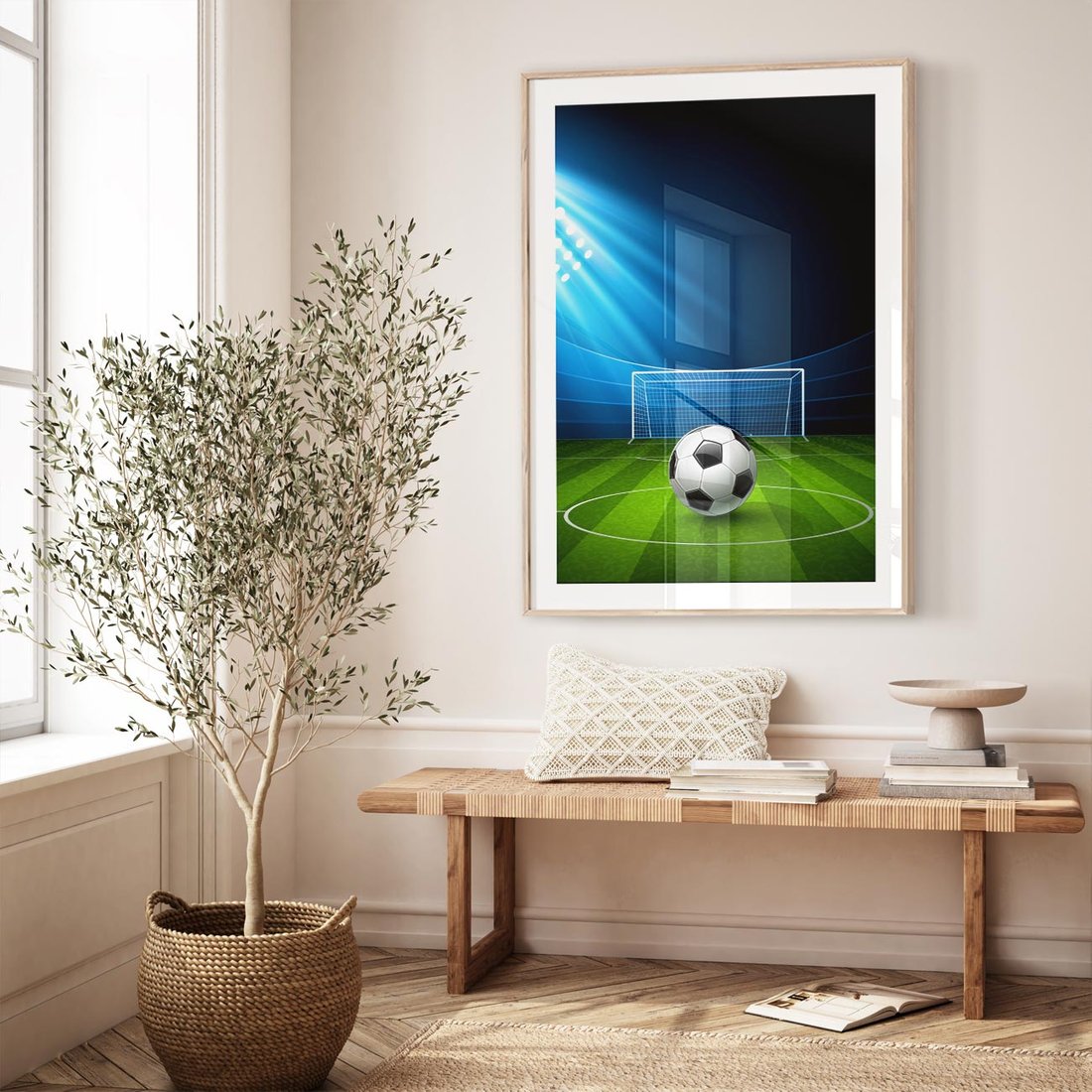 Plakat w ramie 50x70 - Piłkarska ekscytacja w momencie gola - piłka, nożna - rama drewno