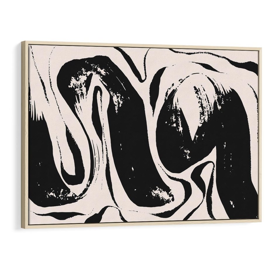 Obraz w ramie 100x70 - Wibracje w ciemnościach duszy - czarno biała abstrakcja, nieregularne rozmyte linie - rama drewno