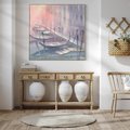 Obraz w ramie 80x80 - Romantyczne Zachody - akwarelowy rysunek, stonowane pastelowe kolory - rama drewno