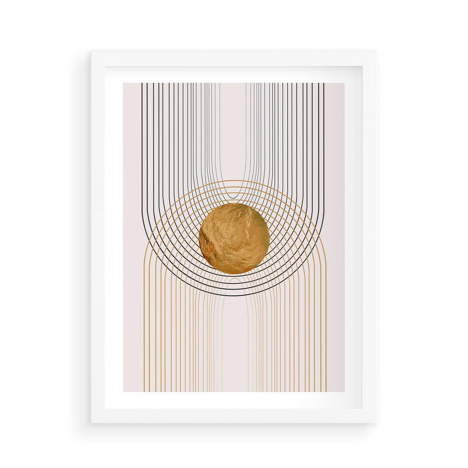 Plakat w ramie 50x70 - Złota Geometria - styl modern, złoto - rama biała